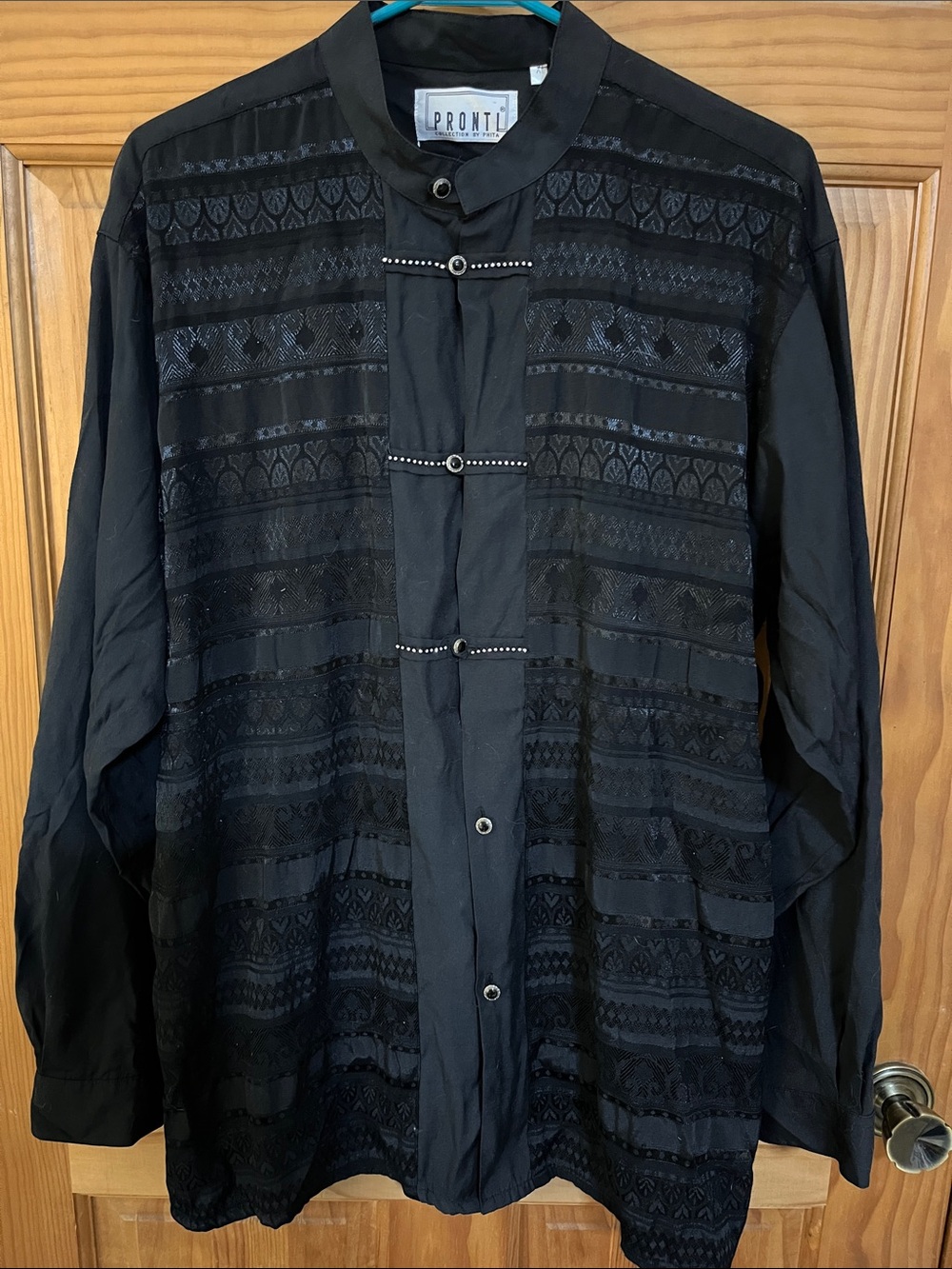 Pronti Men's Black Lace-Detail Dress Shirt